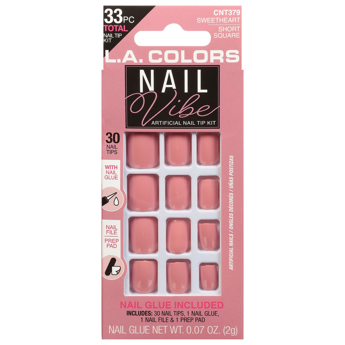 slide 1 of 1, L.A. Colors Nail Vibe Sweetheart Short Square Nail Tip Kit 1 ea, 1 ct