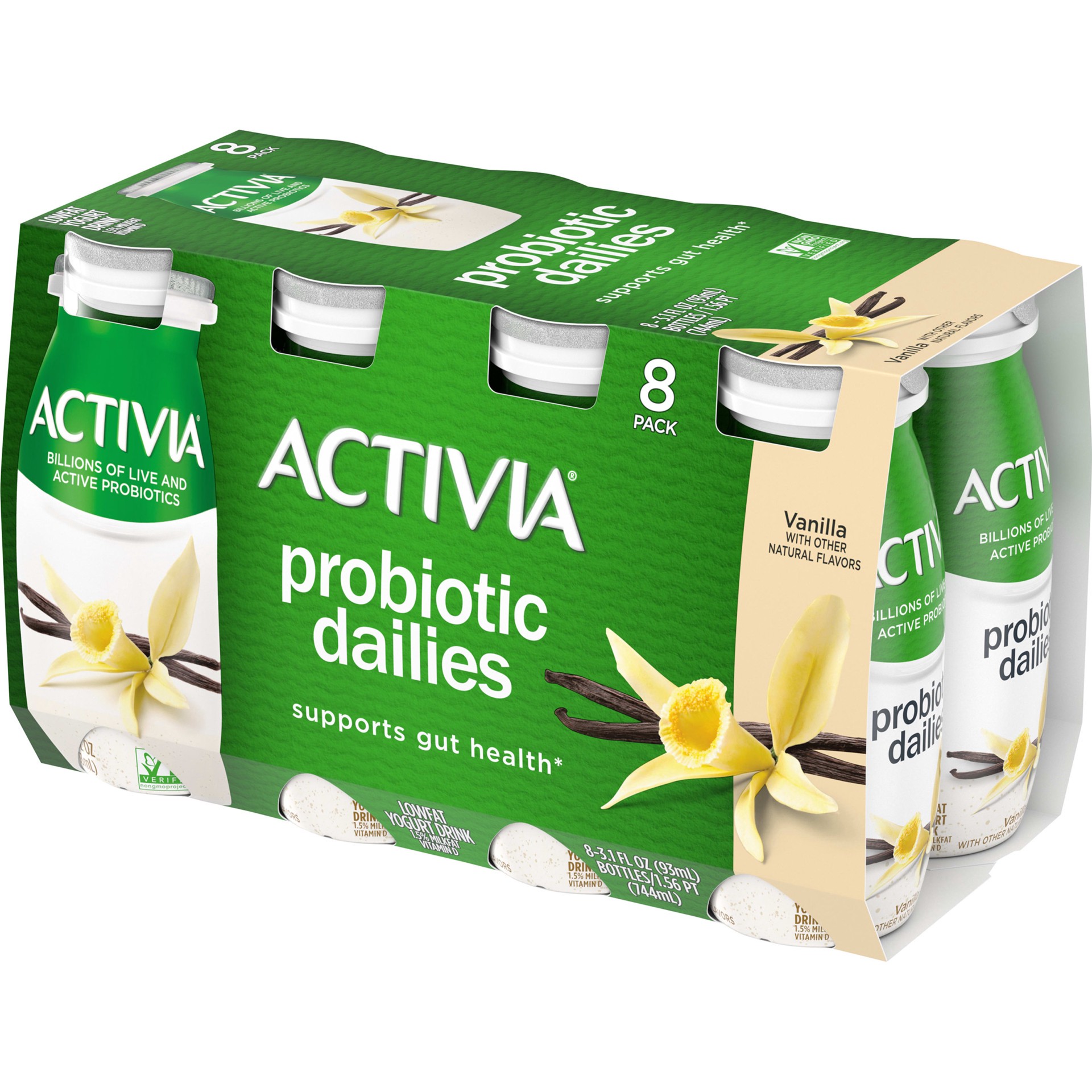 slide 2 of 3, Activia Probiotic Dailies Vanilla Lowfat Yogurt Drinks, Delicious Daily Probiotic Yogurt Smoothie Drinks to Help Support Gut Health, 8 Ct, 3.1 FL OZ, 