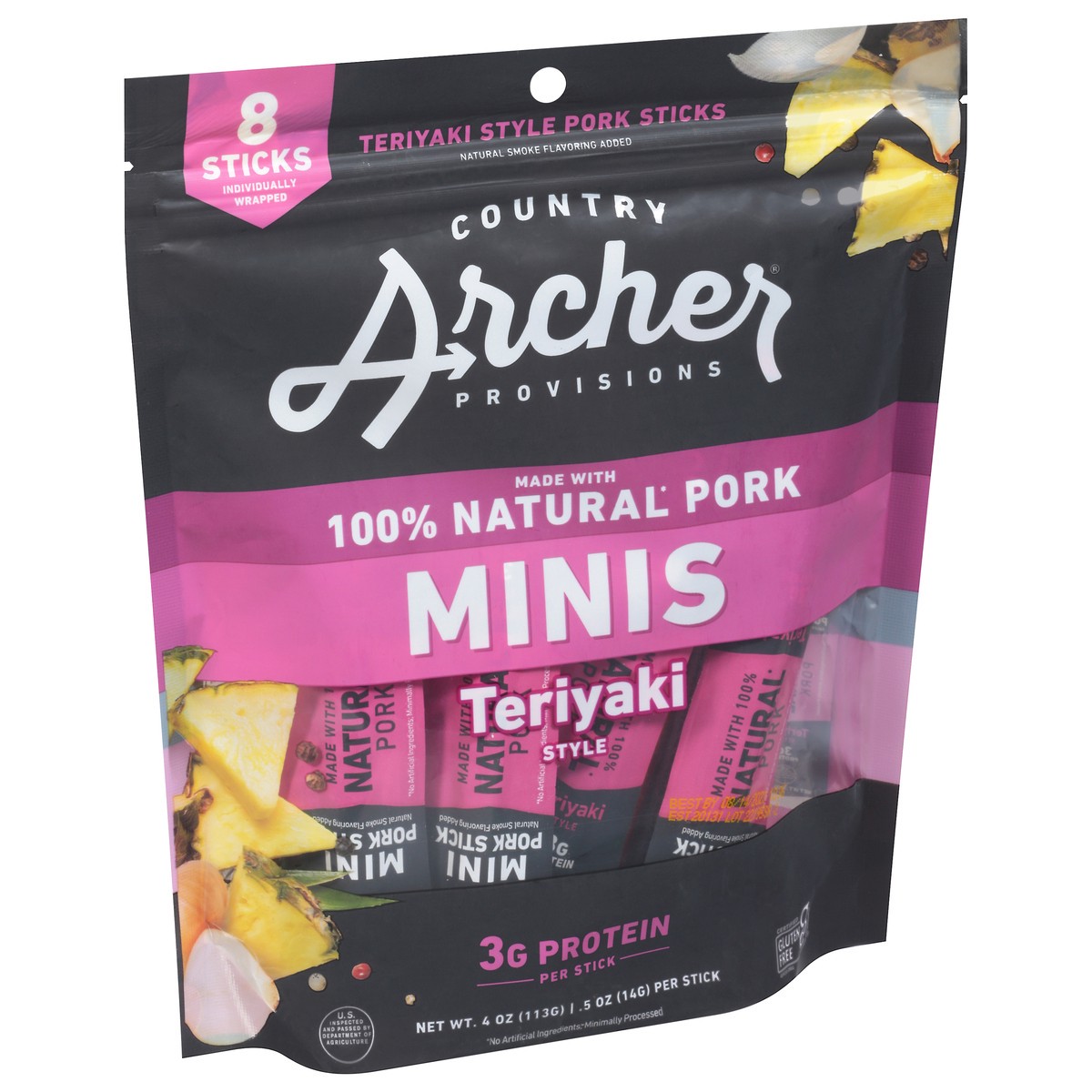 slide 11 of 14, Country Archer Minis Pineapple Natural Pork Sticks 8 Count, 4 oz