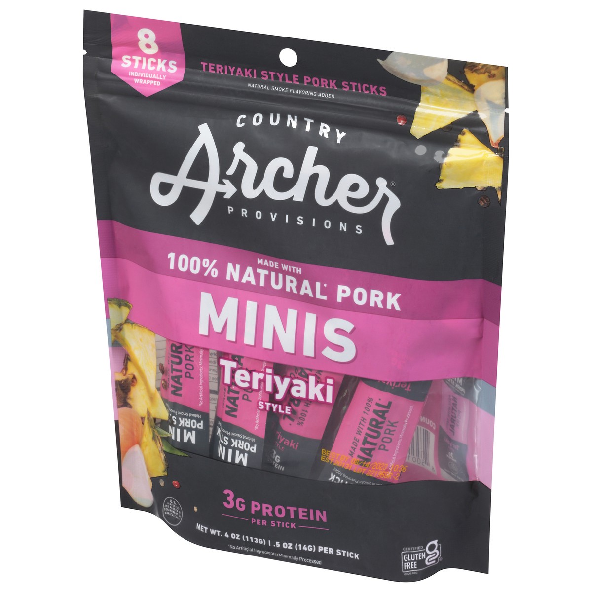 slide 3 of 14, Country Archer Minis Pineapple Natural Pork Sticks 8 Count, 4 oz
