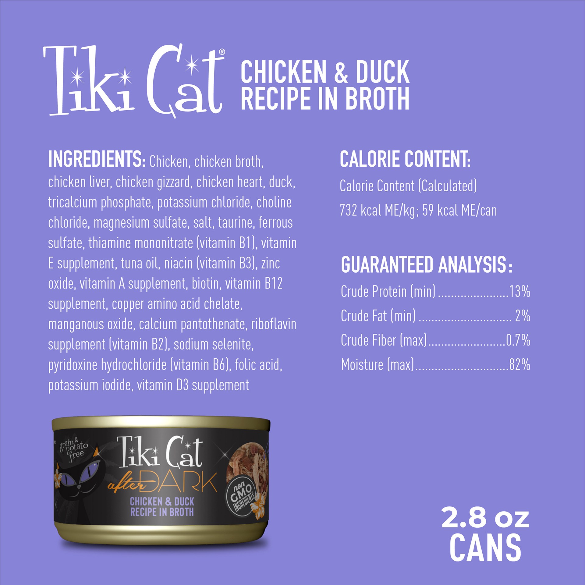 slide 7 of 8, Tiki Cat After Dark Whole Foods Wet Cat Food, Chicken & Duck, 2.8 oz. Can (12 Count), 2.8 oz