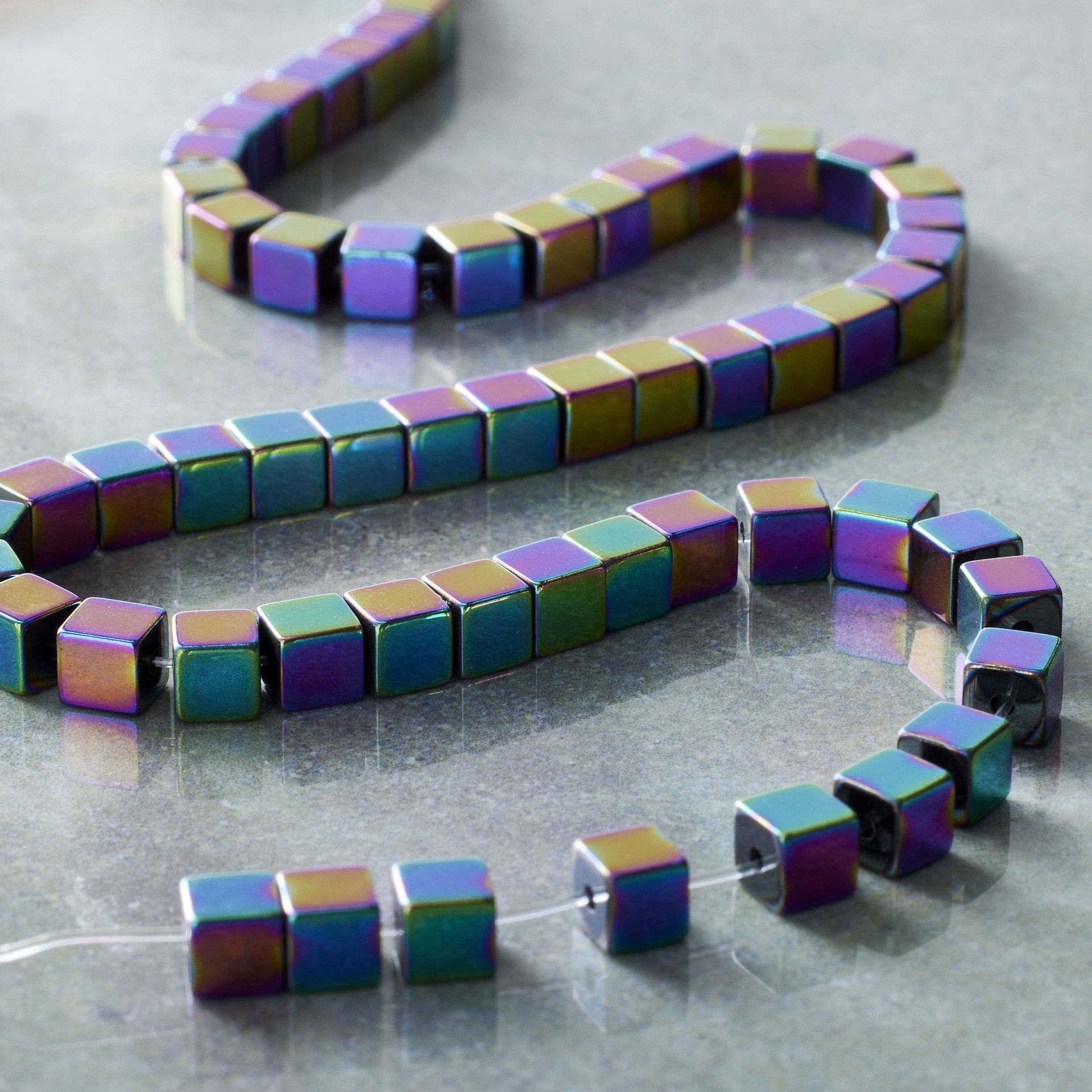 slide 3 of 3, Multicolor Iridescent Hematite Square Beads, 4mm By Bead Landing, 4 mm