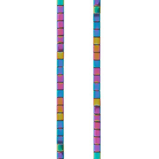 slide 1 of 3, Multicolor Iridescent Hematite Square Beads, 4mm By Bead Landing, 4 mm