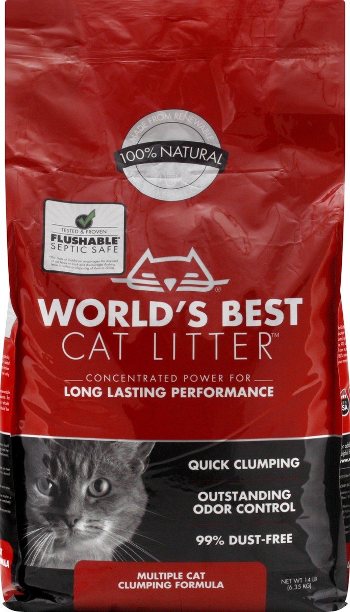 slide 1 of 11, Worlds Best Multiple Cat Clumping Formula Cat Litter 1.4 lb, 14 lb