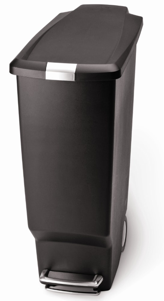 slide 1 of 1, simplehuman Slim Plastic Step-On Trash Can - Black, 40 liter