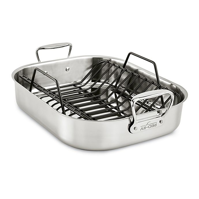 slide 1 of 1, All-Clad Stainless Steel Roasting Pan with Nonstick Rack, 16 in x 13 in