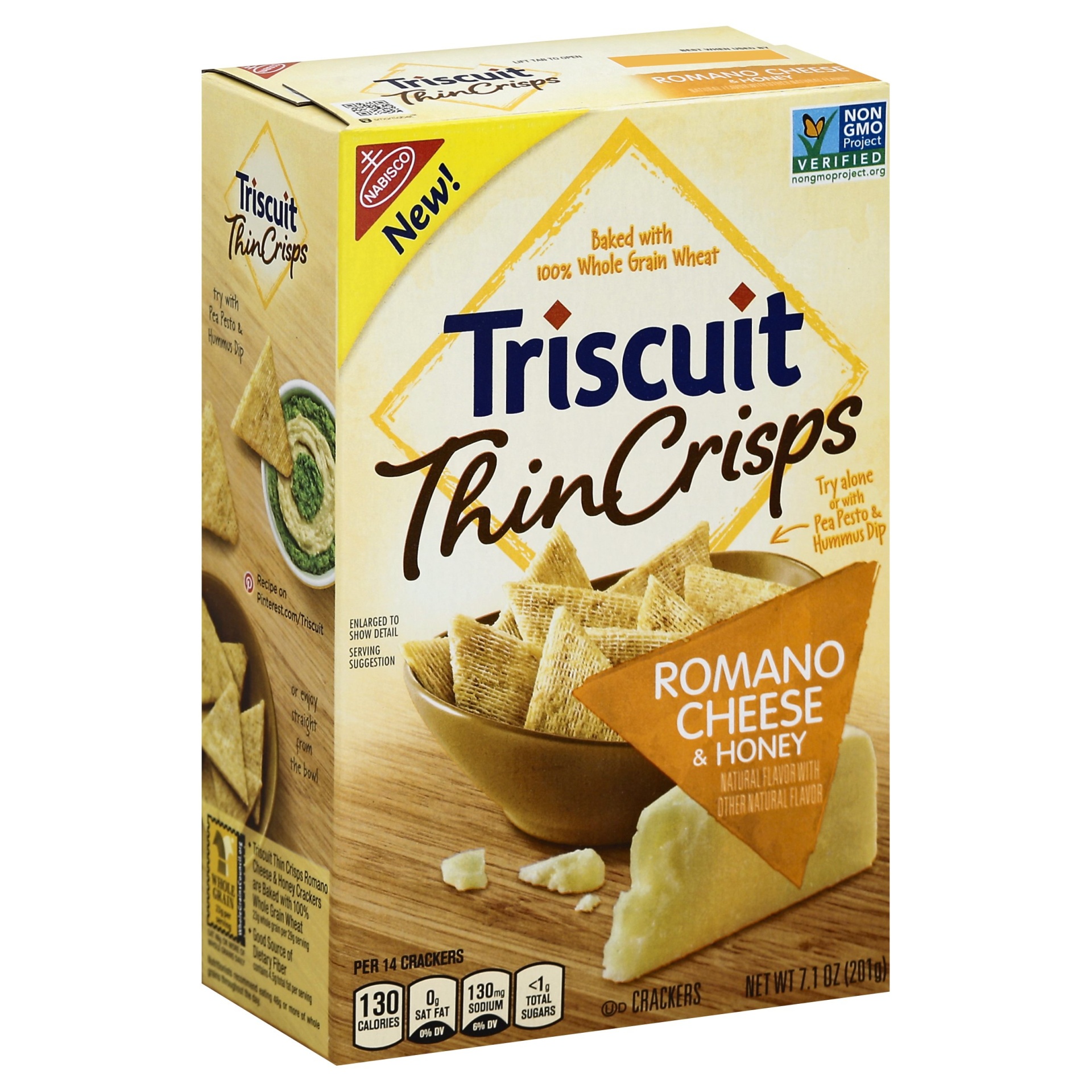 slide 1 of 1, Triscuit Thin Crisps Romano Cheese & Honey Crackers, 7.1 oz