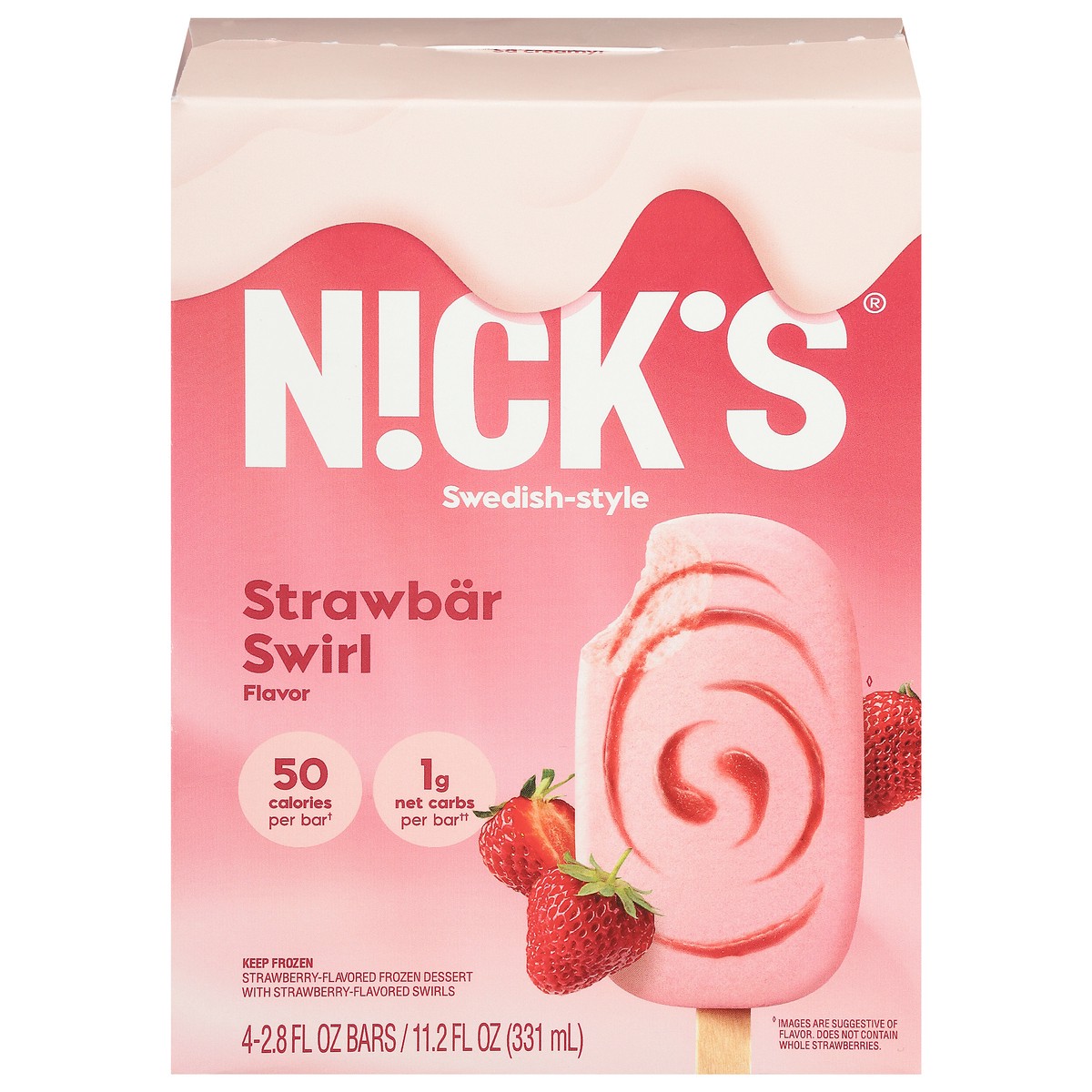 slide 1 of 9, Nick's Ice Cream Strawbar Swirl, 11.2 oz