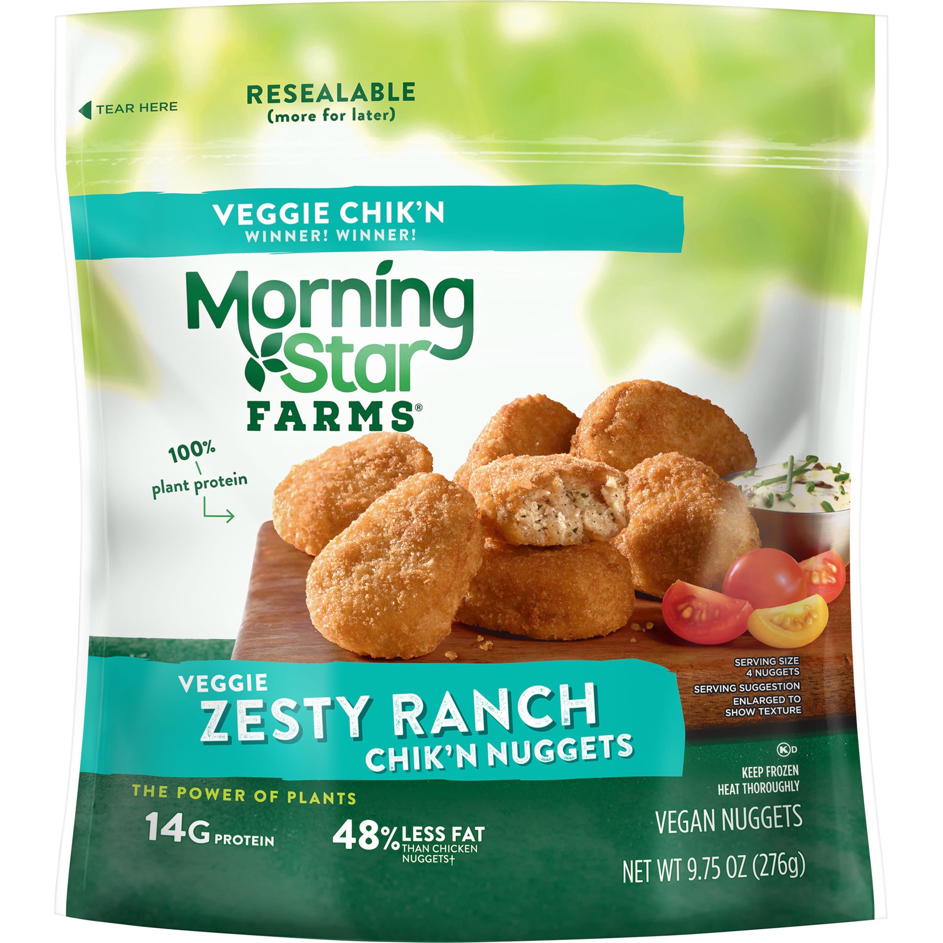 slide 1 of 14, MorningStar Farms Chik'n Nuggets, Zesty Ranch, 9.75 oz, Frozen, 9.75 oz