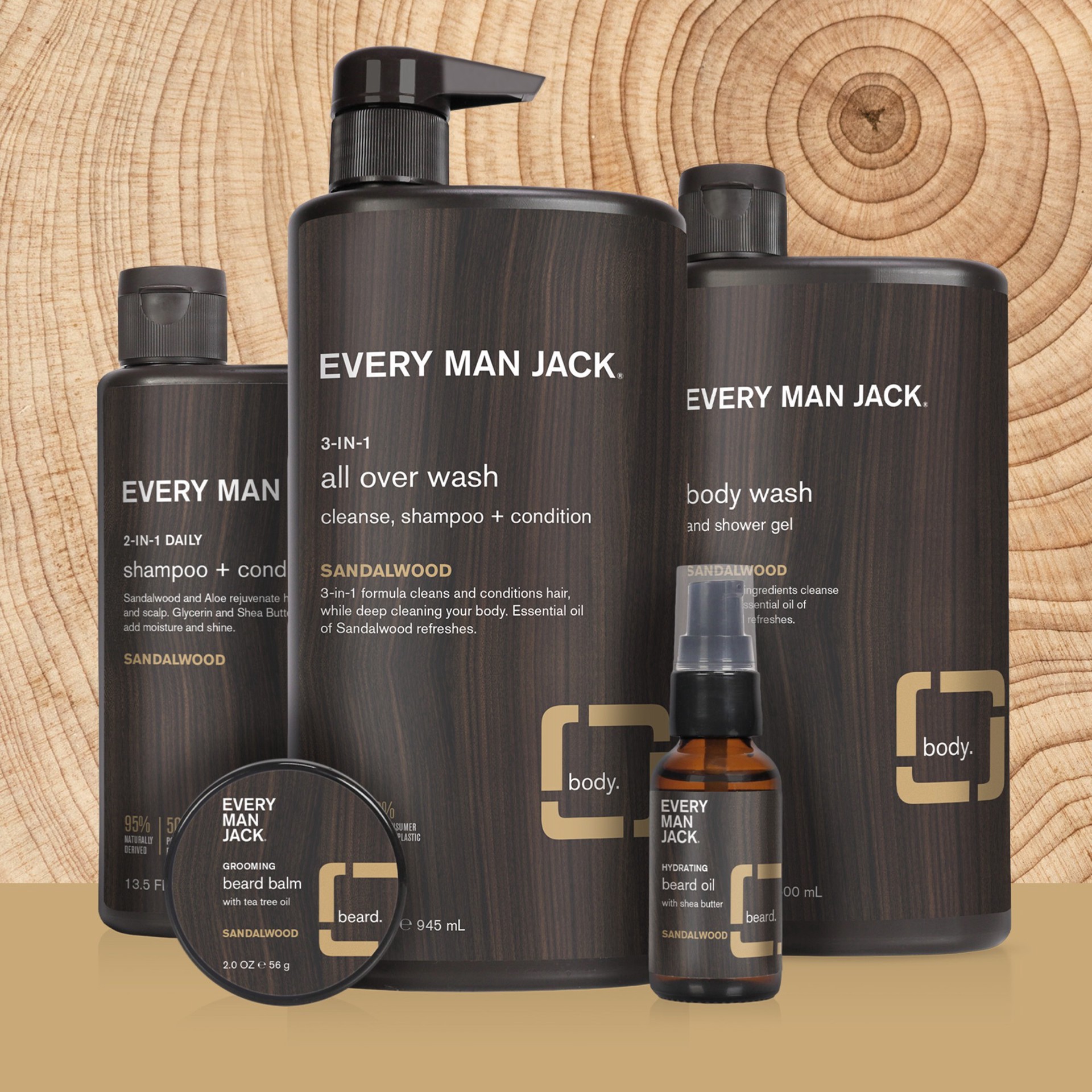 slide 6 of 6, Every Man Jack Men's Sandalwood Body Trial & Travel Pouch Set - Body Wash, 2-in-1 Shampoo + Conditioner - 2ct, 2 ct