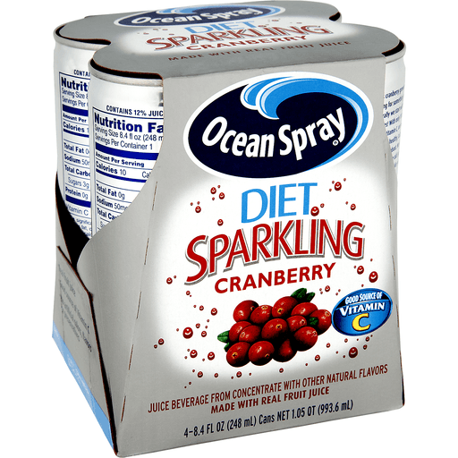 slide 1 of 1, Ocean Spray Sparkling Diet Cranberry Juice, 4 ct; 8.4 fl oz