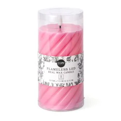 Core Home Medium Flameless LED Swirl Pillar Wax Candle - Dark Pink