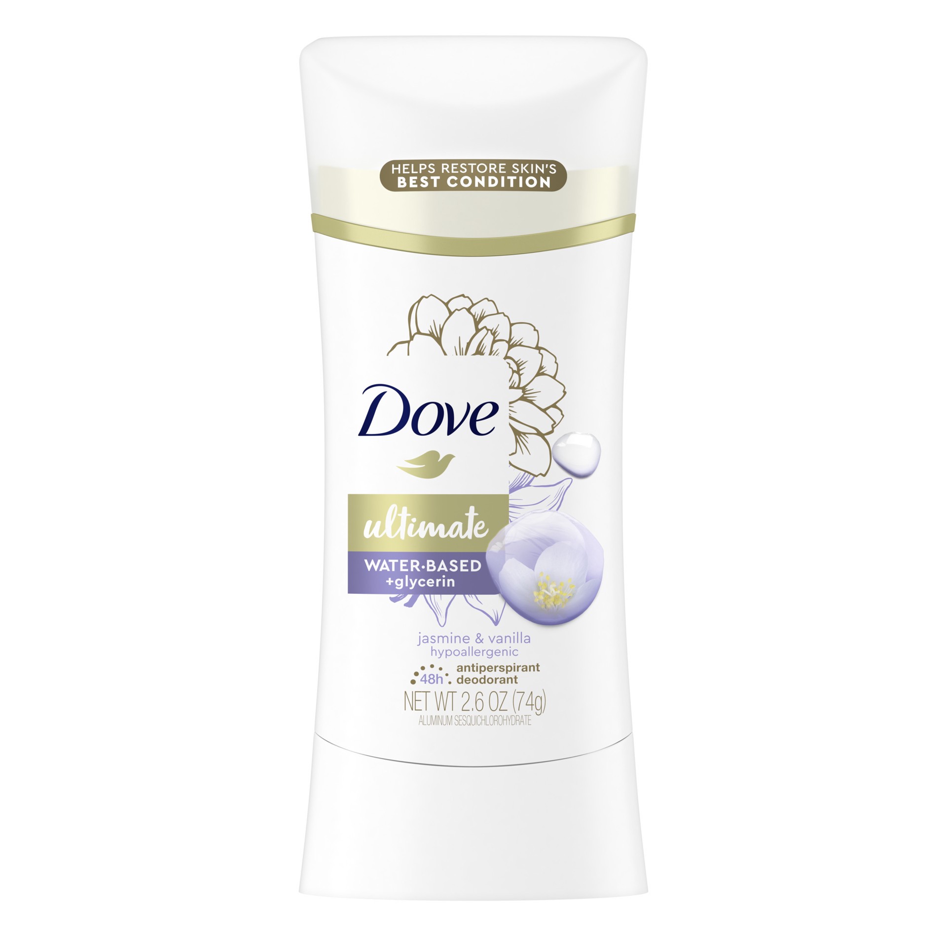 slide 1 of 4, Dove Ultimate Antiperspirant Deodorant Stick Jasmine & Vanilla, 2.6 oz