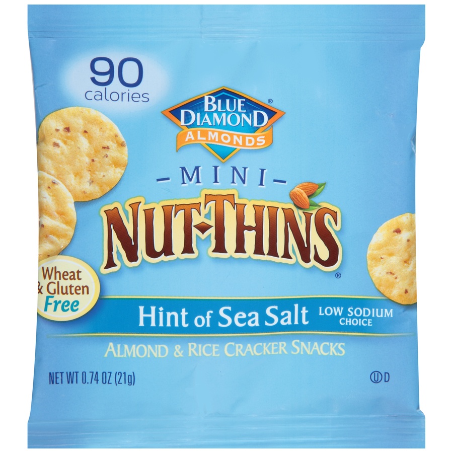 slide 1 of 6, Blue Diamond Mini Nut-Thins Hint of Sea Salt Almond & Rice Cracker Snacks, 0.74 oz