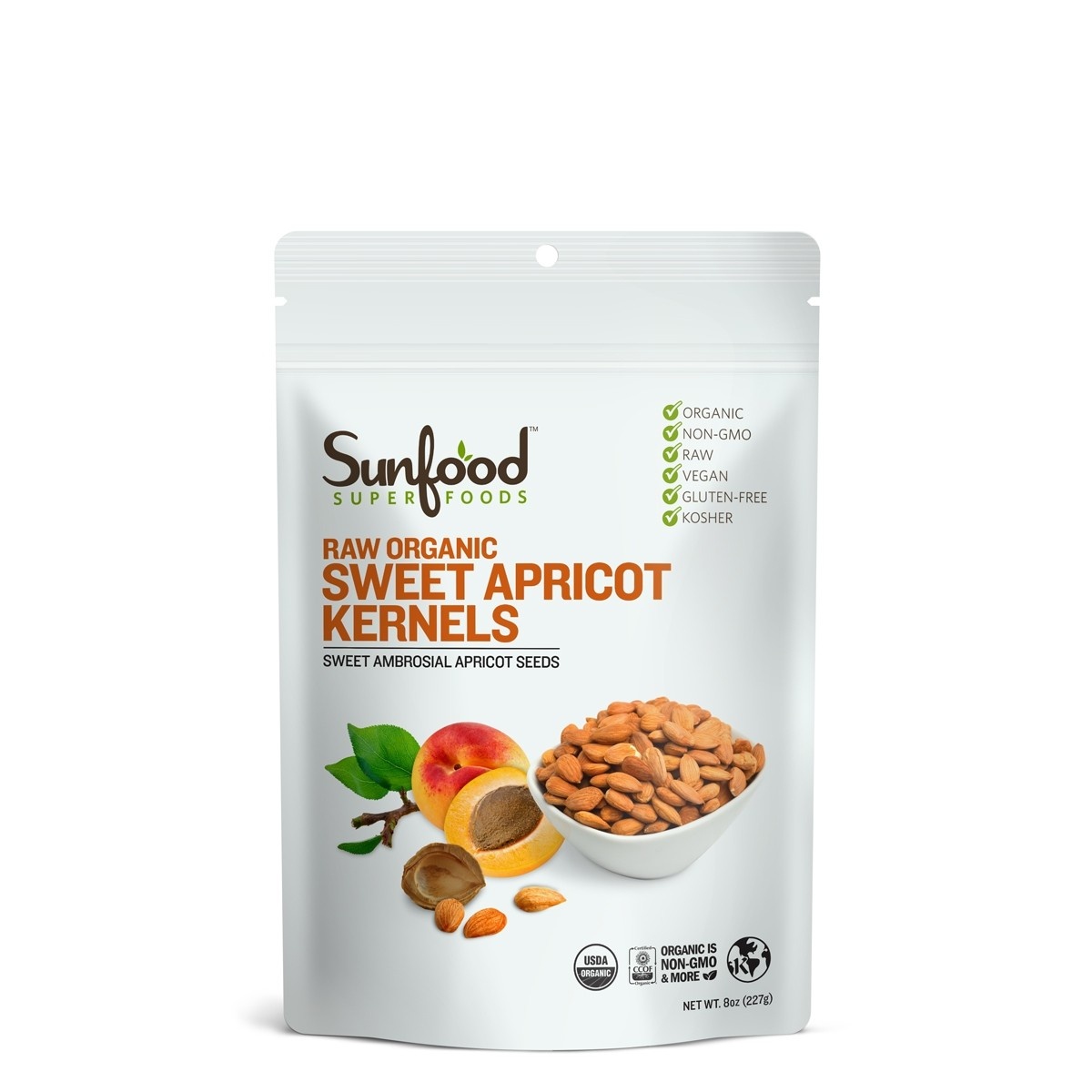 slide 1 of 1, Sunfood Raw Organic Sweet Apricot Kernels, 8 oz