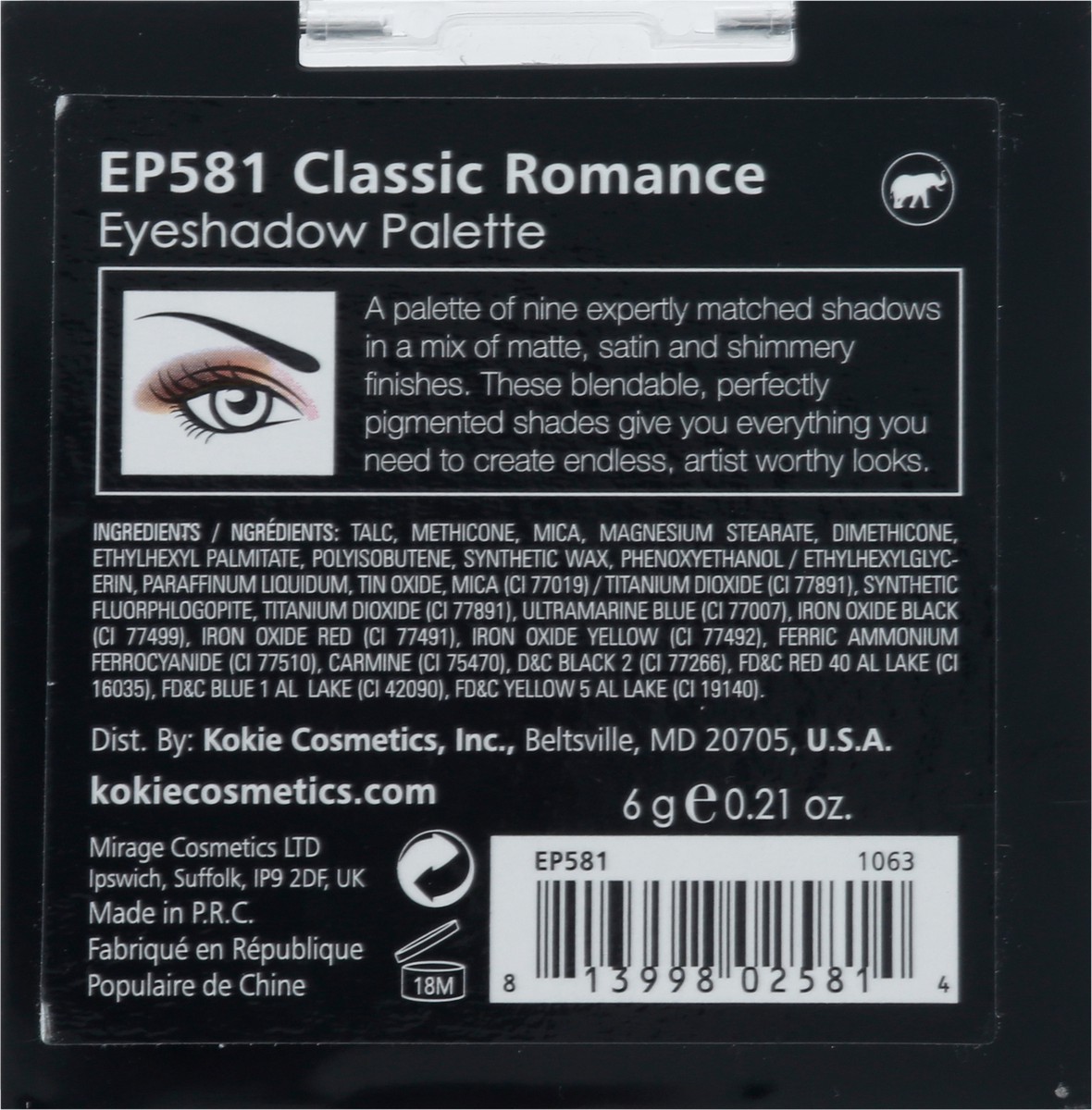 slide 2 of 9, Kokie Classic Romance EP581 Eyeshadow Palette 0.21 oz, 1 ct