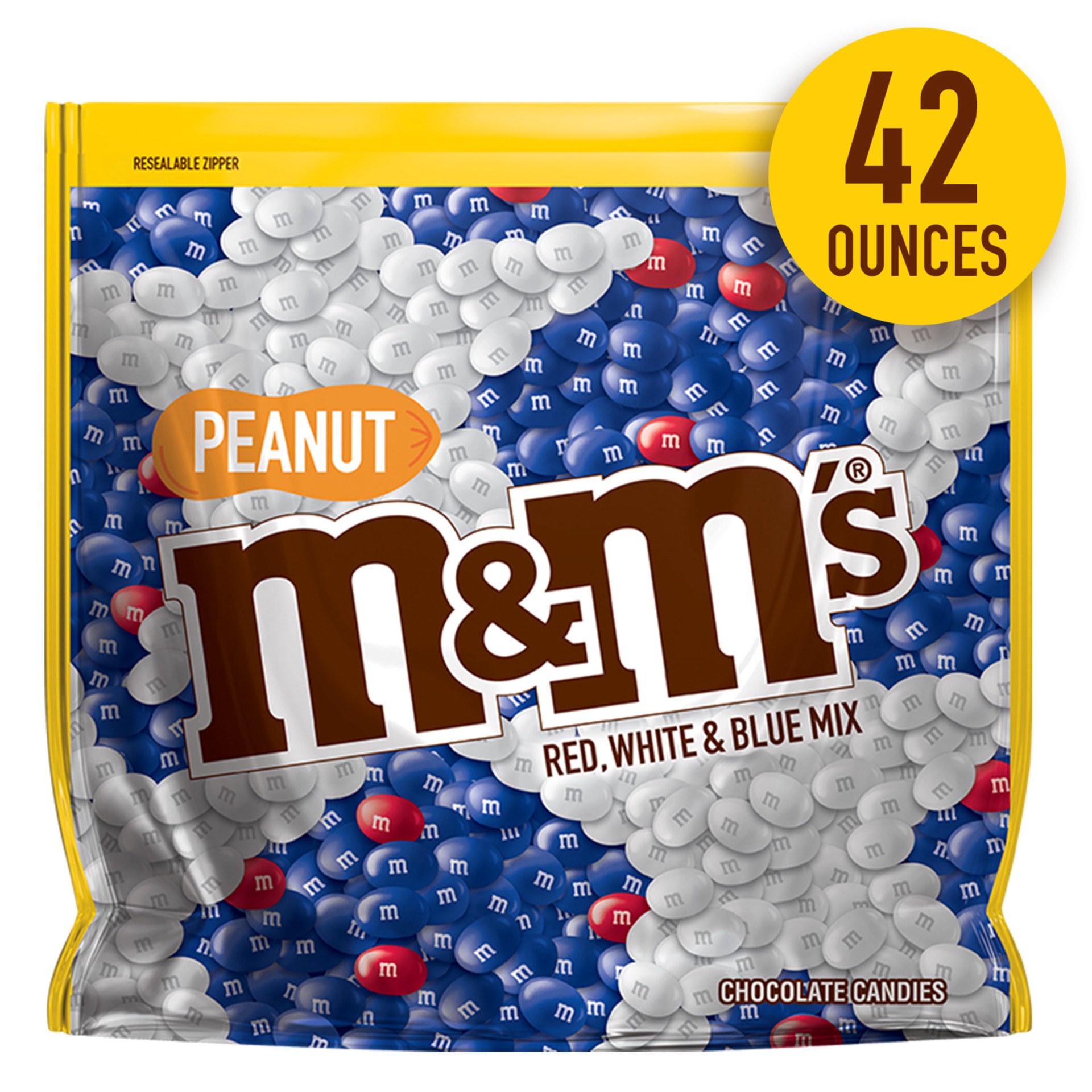 slide 1 of 3, M&M's Red, White & Blue Peanut Patriotic Chocolate Candy, 42-Ounce Party Size Bag, 42 oz