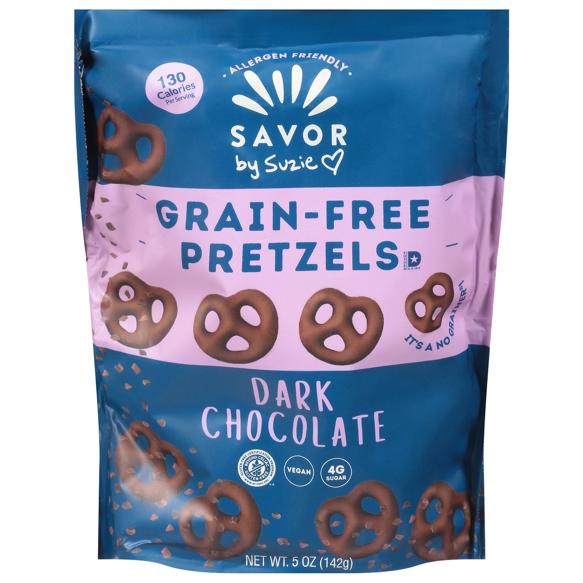 slide 5 of 14, Savor by Suzie Grain-Free Dark Chocolate Pretzels 5 oz, 5 oz