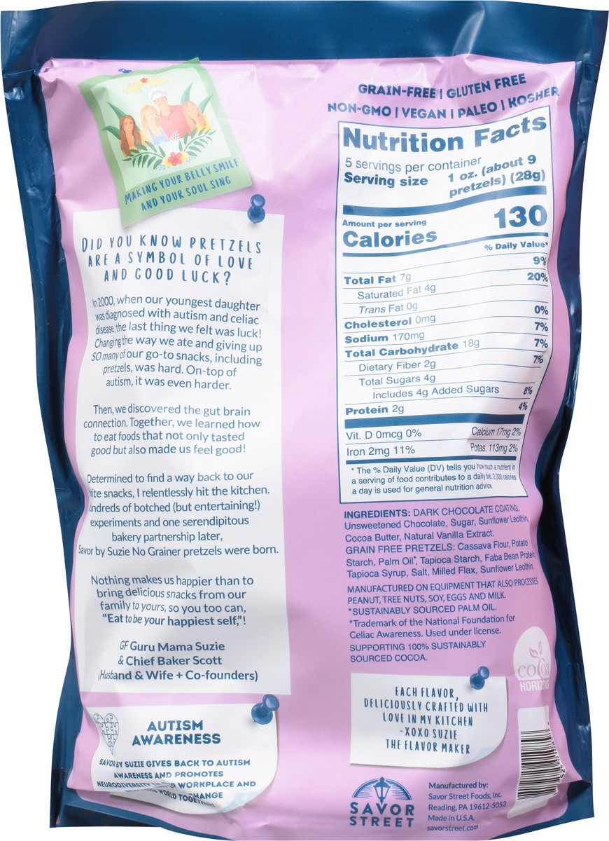 slide 2 of 14, Savor by Suzie Grain-Free Dark Chocolate Pretzels 5 oz, 5 oz