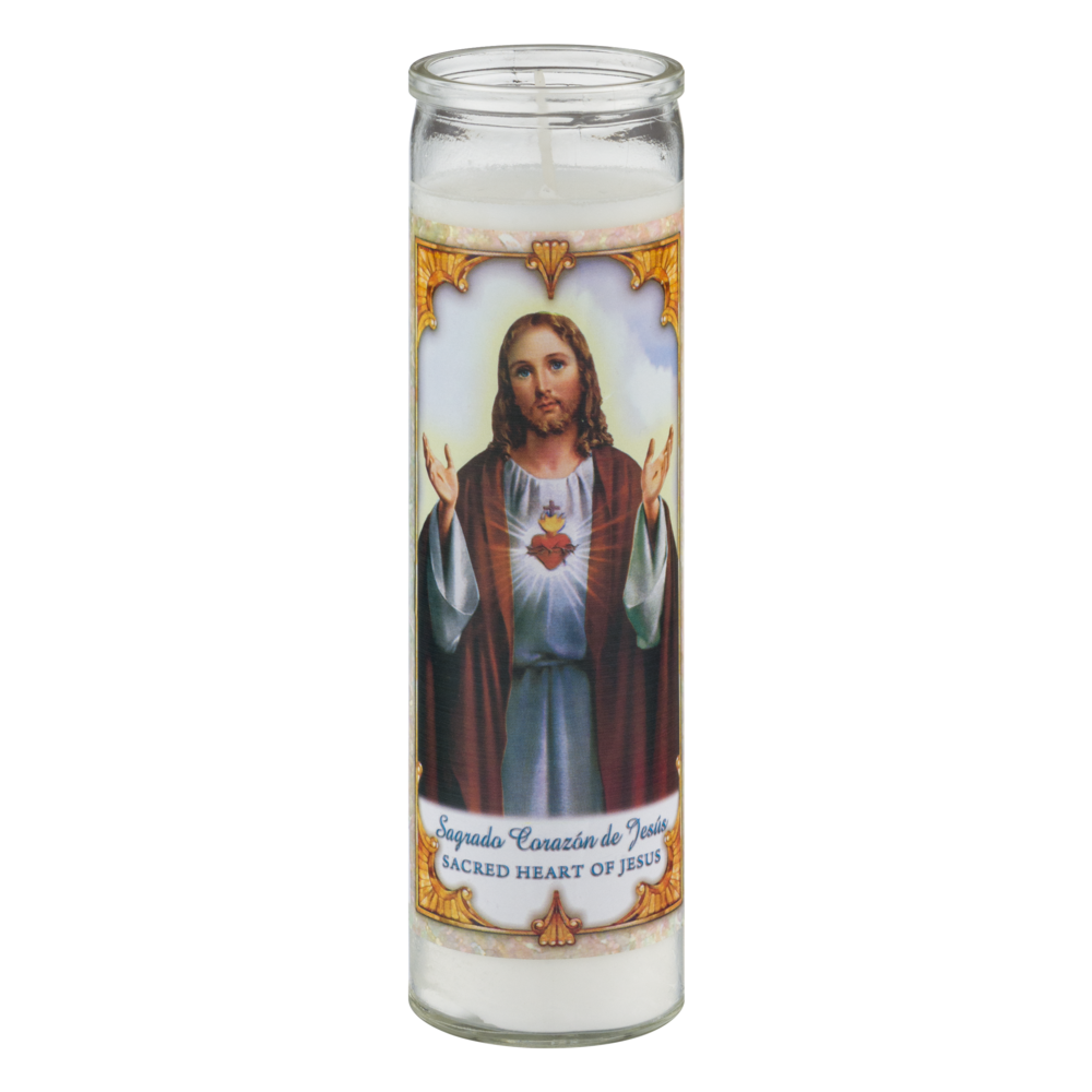 slide 1 of 1, Star Novena Candle 8" Red "Sagrado Corazon De Jesus" Style#1, 8 in