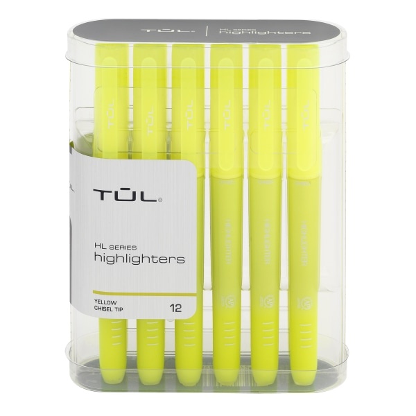 slide 1 of 2, TUL Highlighters, Chisel Point, Fluorescent Yellow Barrel, Fluorescent Yellow Ink, Pack Of 12 Highlighters, 12 ct