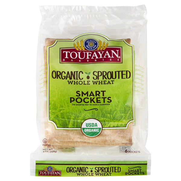 slide 1 of 1, Toufayan Organic Sprouted Whole Wheat Smart Pockets, 9 oz