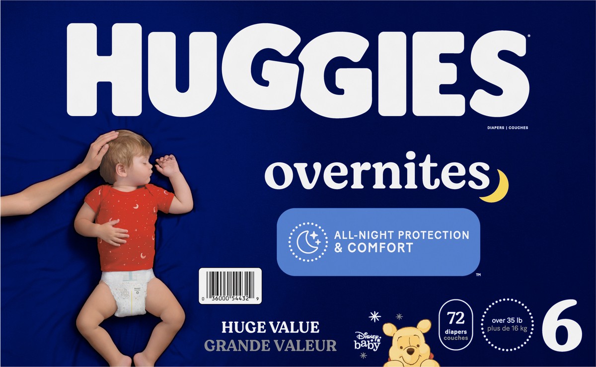 slide 9 of 9, Huggies Overnites Nighttime Baby Diapers, Size 6, 72ct, 72 ct