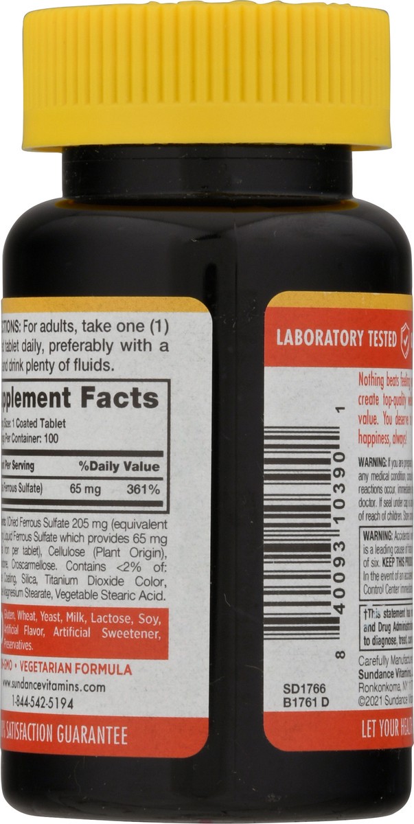 slide 5 of 9, Sundance Vitamins 65 mg Ferrous Sulfate Iron Tablets 100 ea, 100 ct