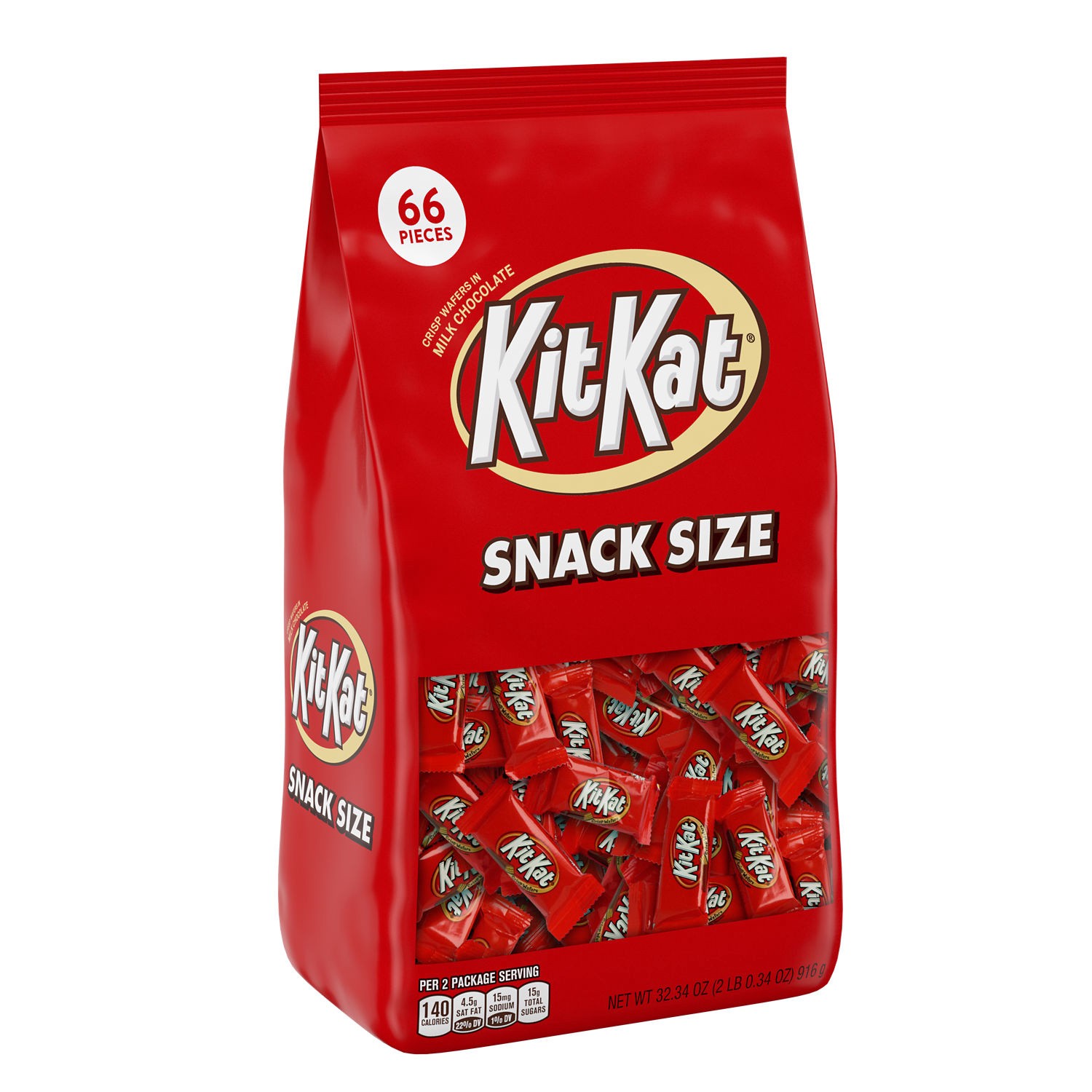 slide 1 of 9, KIT KAT Milk Chocolate Wafer Snack Size, Candy Bag, 32.34 oz (66 Pieces), 32.34 oz