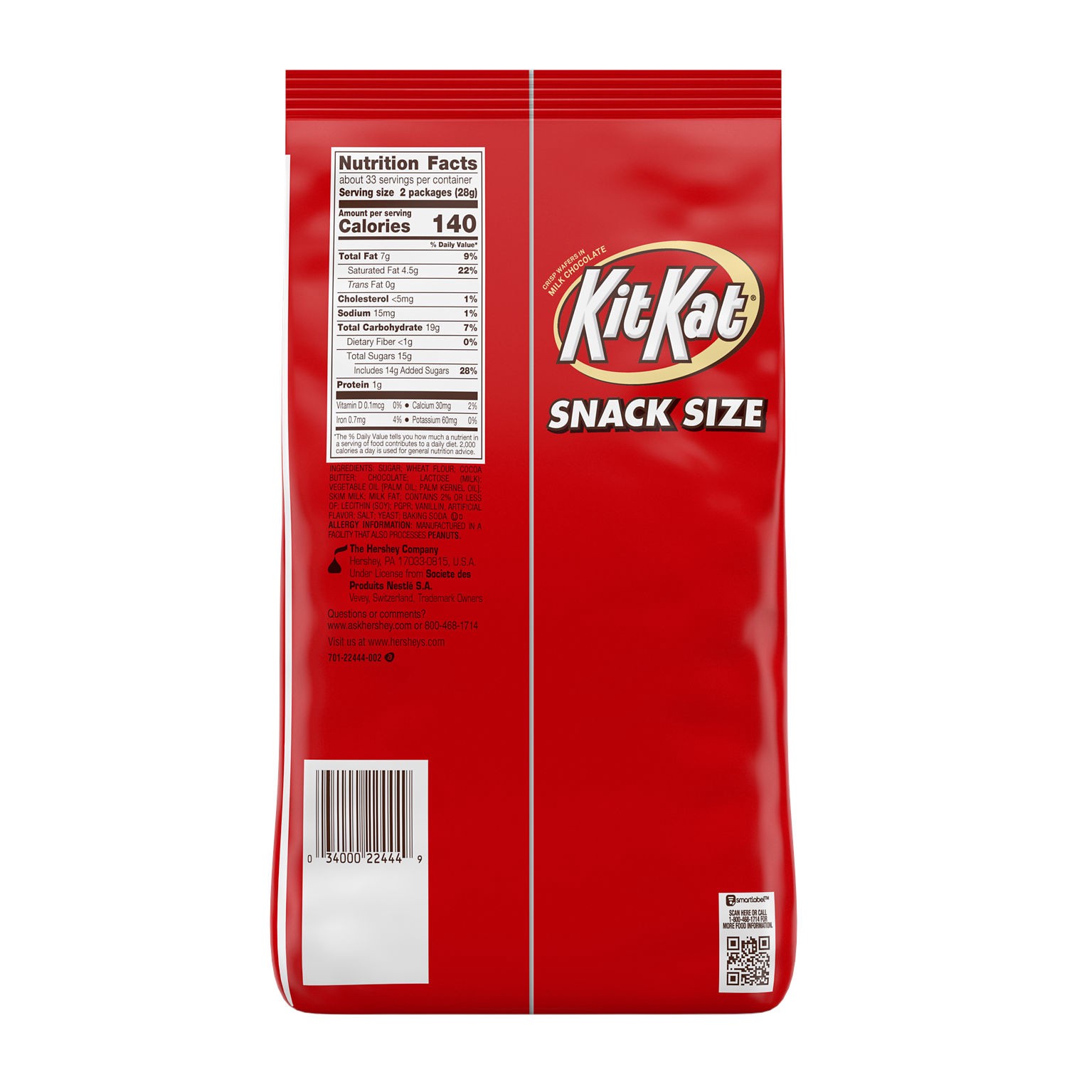 slide 8 of 9, KIT KAT Milk Chocolate Wafer Snack Size, Candy Bag, 32.34 oz (66 Pieces), 32.34 oz