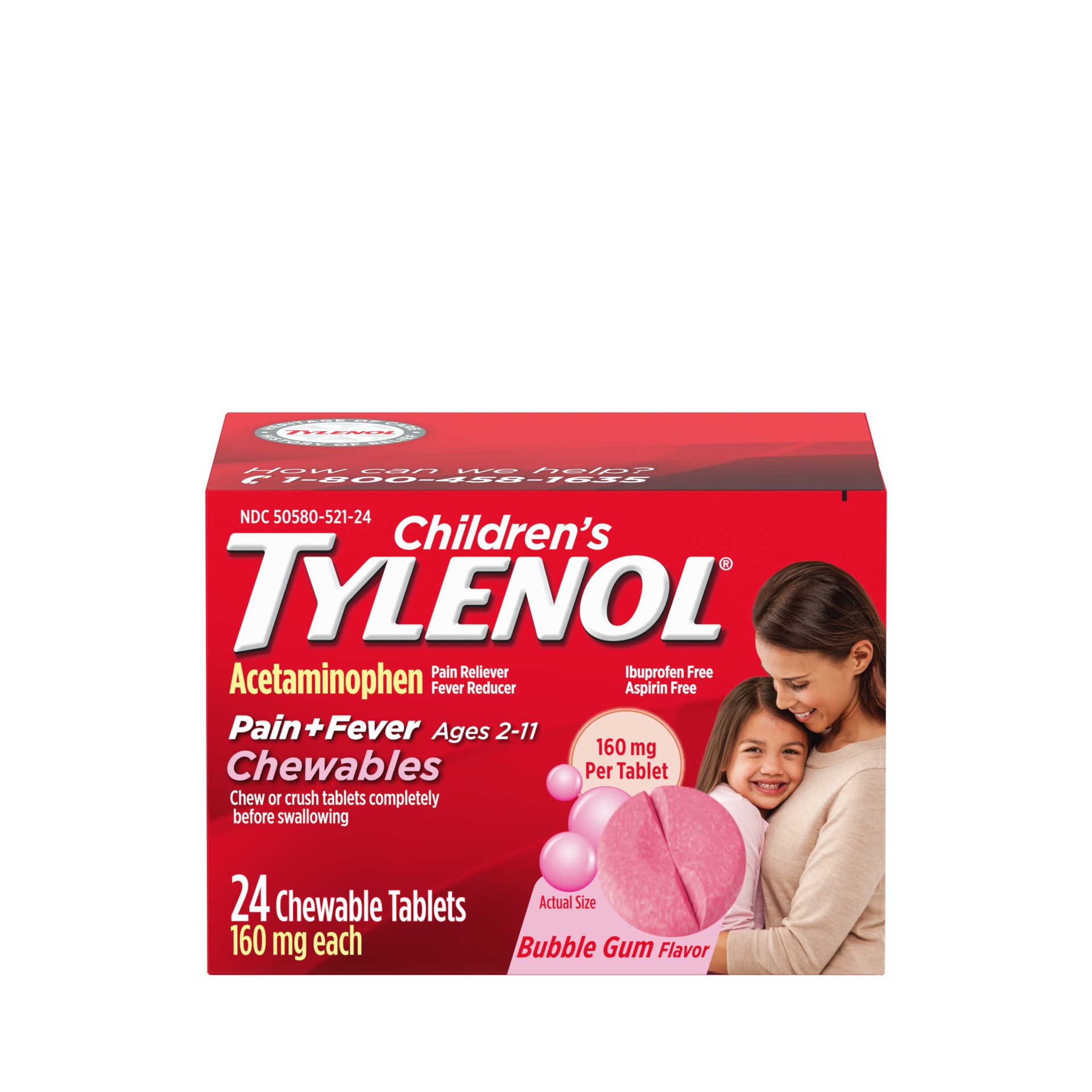 slide 9 of 10, Children's Tylenol Pain + Fever Relief Chewables - Acetaminophen - Bubble Gum - 24ct, 24 ct