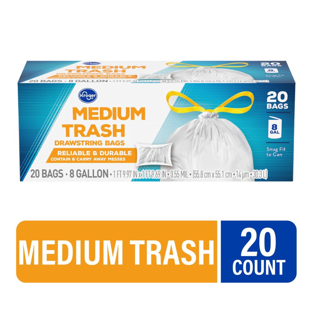 slide 2 of 2, Kroger Medium 8 Gallon Drawstring Trash Bags, 20 ct