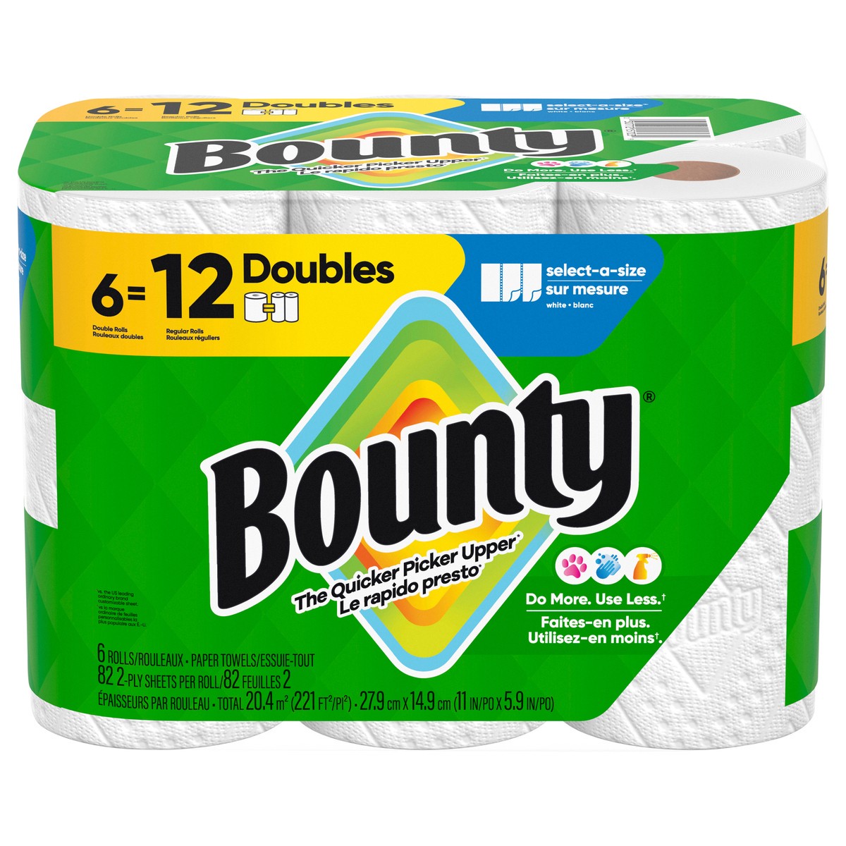 slide 1 of 7, Bounty Paper Towels Select-A-Size White, 6 Double Rolls, 82 Sheets Per Roll, 6 ct