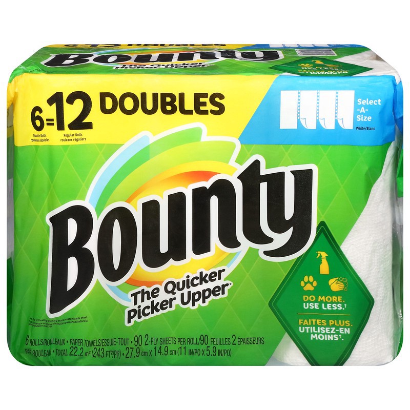 slide 1 of 1, Bounty Paper Towels Select-A-Size White, 6 Double Rolls, 82 Sheets Per Roll, 6 ct