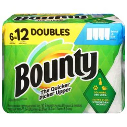 Bounty Paper Towels Select-A-Size White, 6 Double Rolls, 82 Sheets Per Roll