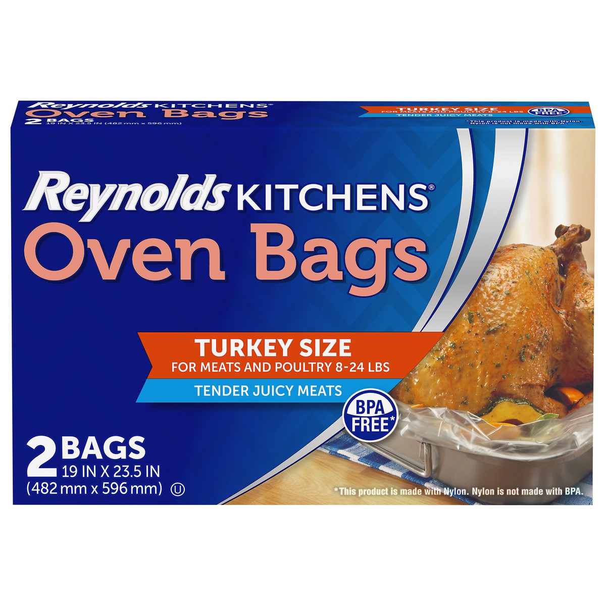 slide 1 of 11, Reynolds Kitchens Turkey Size Oven Bags, Holds Up to 24 Pounds, 2 Count, 0.06 lb