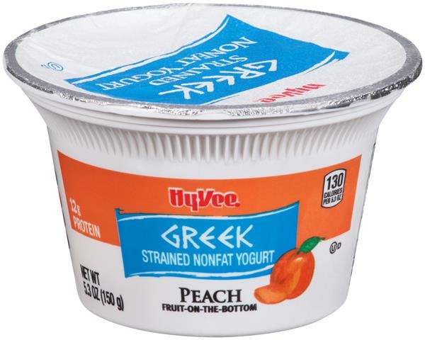 slide 1 of 1, Hy-Vee Peach Fruit On The Bottom Greek Yogurt, 5.3 oz