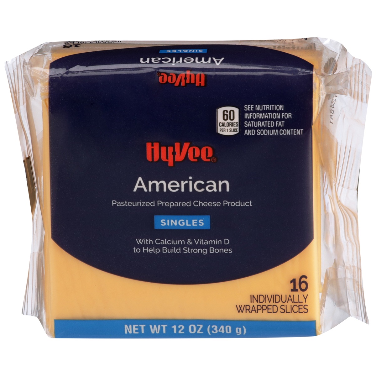 slide 1 of 1, Hy-vee American Pasteurized Prepared Cheese Product Singles - 16 ct; 12 oz, 16 ct; 12 oz