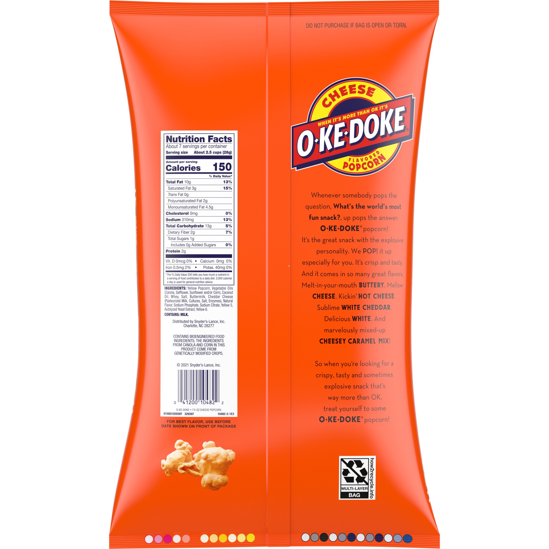 slide 5 of 5, O-Ke-Doke Popcorn, Cheese Popcorn, 7.5 Oz Bag, 7.5 oz