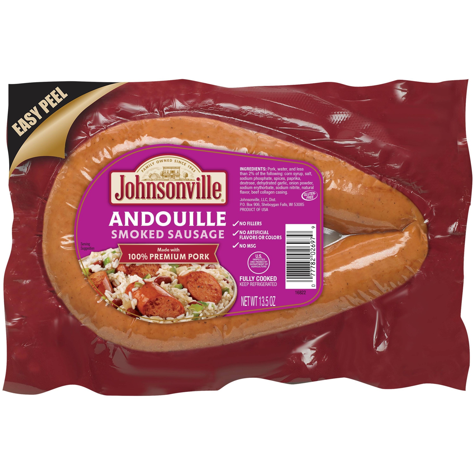 slide 1 of 2, Johnsonville Andouille Smoked Sausage, 13.5 oz