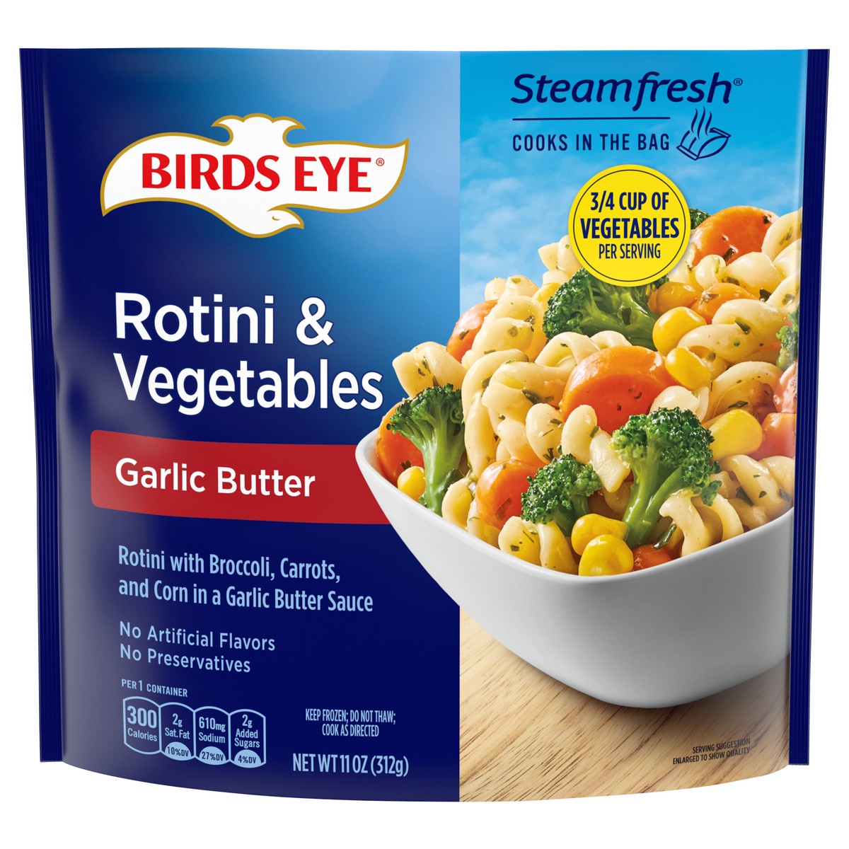 slide 1 of 5, Birds Eye Rotini and Vegetables, Frozen Side Dish, 11 oz. Bag, 11 oz