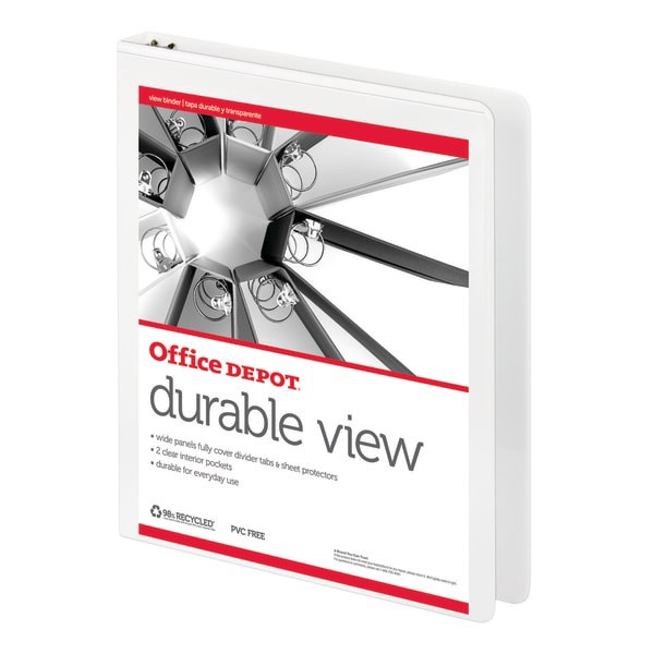slide 4 of 5, Office Depot Brand Durable View Round-Ring Binder, 1/2'' Rings, White, 1 ct
