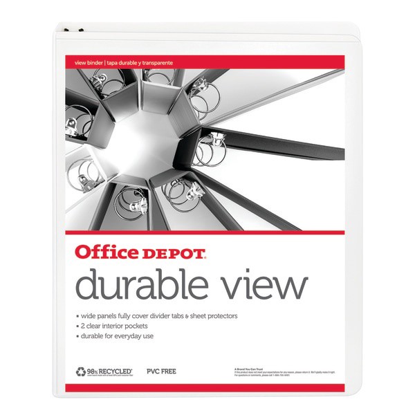 slide 2 of 5, Office Depot Brand Durable View Round-Ring Binder, 1/2'' Rings, White, 1 ct