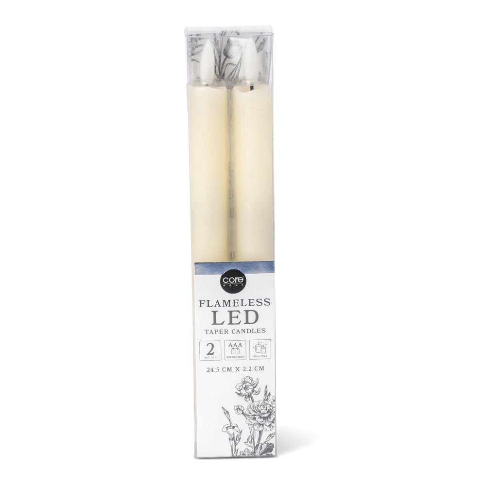 slide 2 of 2, Core Home™ Flameless LED Wavy Taper Wax Candles - Cream, 2 ct