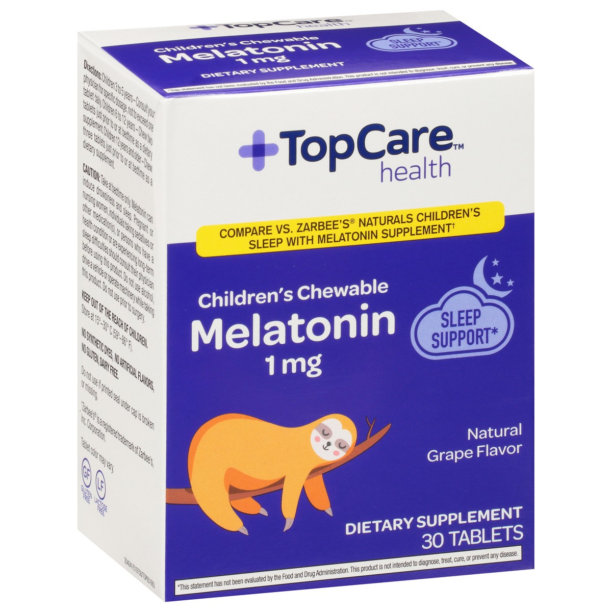 slide 4 of 9, TopCare Health Children's Chewable Tablets 1 mg Natural Grape Flavor Melatonin 30 ea, 30 ct