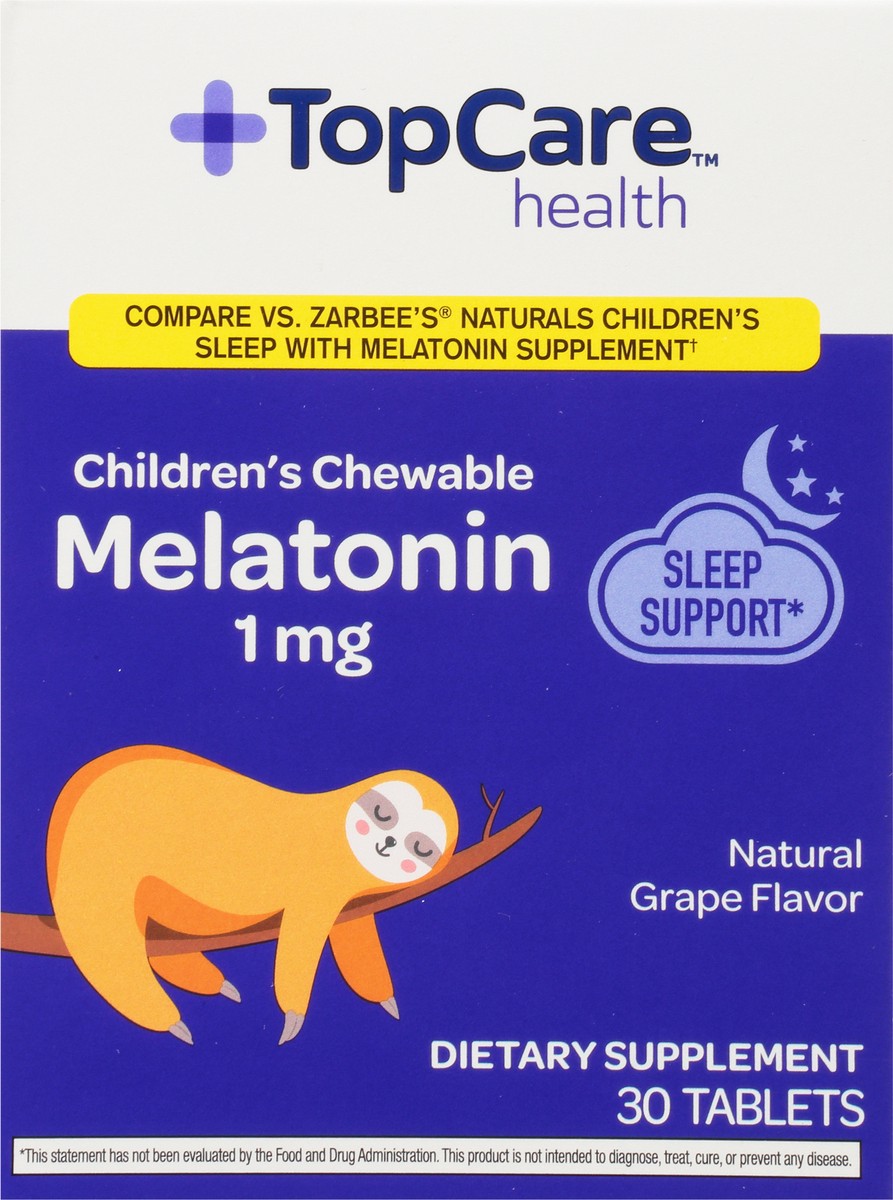 slide 6 of 9, TopCare Health Children's Chewable Tablets 1 mg Natural Grape Flavor Melatonin 30 ea, 30 ct