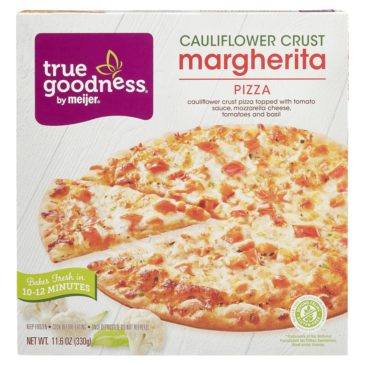 slide 1 of 29, True Goodness Cauliflower Crust Margherita Pizza, 11.6 oz