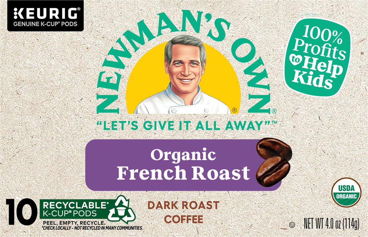 slide 2 of 9, Newman's Own Organics French Roast Keurig Single-Serve K-Cup Pods, Dark Roast Coffee, 10 Count, 10 ct