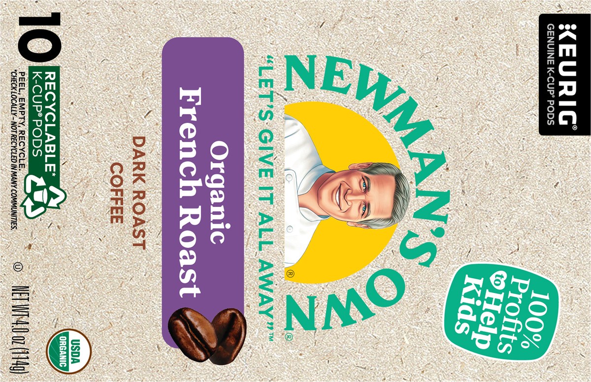 slide 7 of 9, Newman's Own Organics French Roast Keurig Single-Serve K-Cup Pods, Dark Roast Coffee, 10 Count, 10 ct