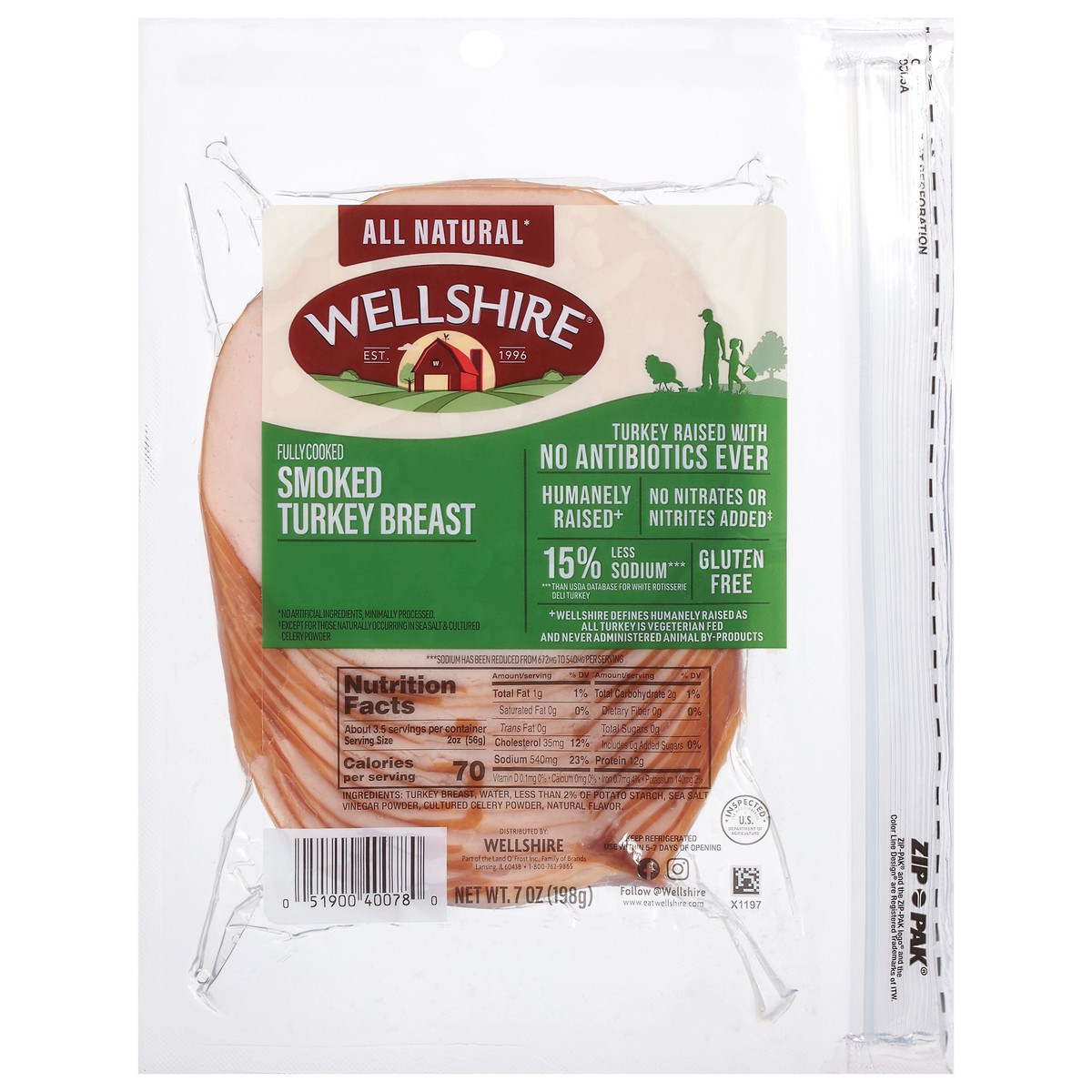 slide 1 of 11, Wellshire All Natural Smoked Turkey Breast Lunch Meat 7 oz, 7 oz